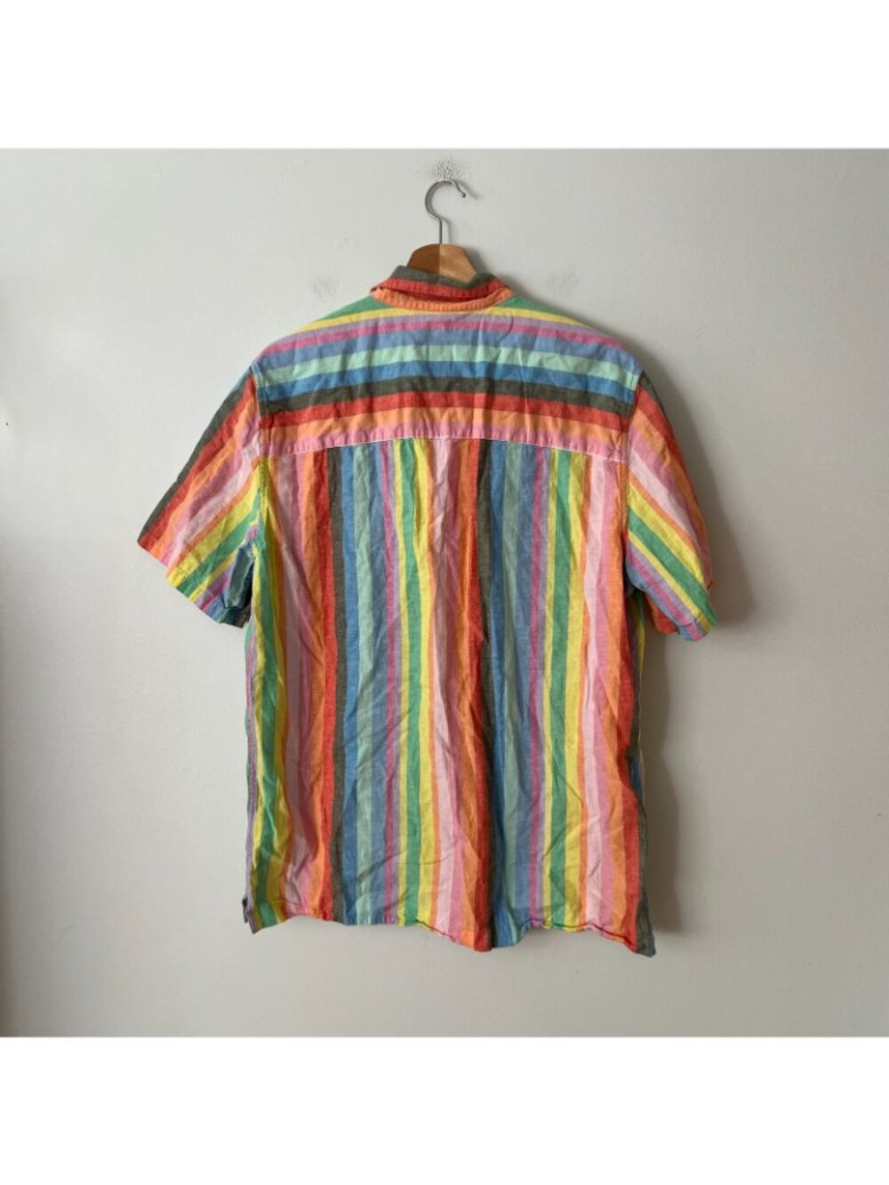 GAP Linen-Cotton Rainbow Striped Short Sleeve Button Up Shirt Men's Size L Tall - Picture 8 of 10